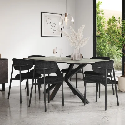 The Range Juno Light Grey Table Top W Black Legs + Myla Linen Dining Chair Set Of 8 - Black