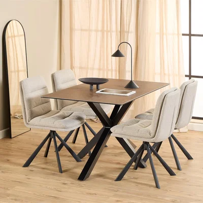 The Range Heaven Dining Table and Dean Chair Set - Rusty Brown