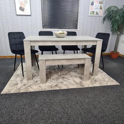 The Range Grey Kitchen Dining Table, 4 Black Tufted Velvet Chairs and 1 Bench Dining Set - Grey Black