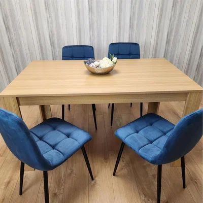 The Range Dining Set of 4 Dining Table and Velvet Chairs Dining Room Furniture - Blue