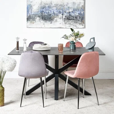 The Range Eastcote Black 150cm Dining Table  Archie Chrome Leg Chairs - Pink