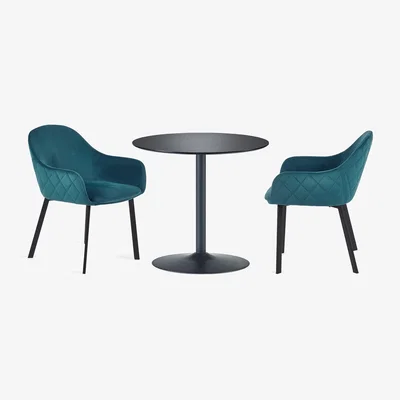 The Range Nero 80Cm Table and 2 Lima Dining Chairs - Black and Teal