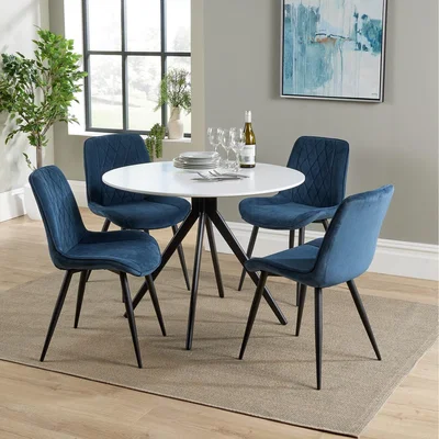 The Range Aspen 100cm Round Dining Set With 4 Chair Set - Blue / 1 x round table and 4 x chairs