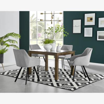 The Range Anders Dark Walnut Wood Dining Table and 4 Falun Black Leg Chairs - Light Grey