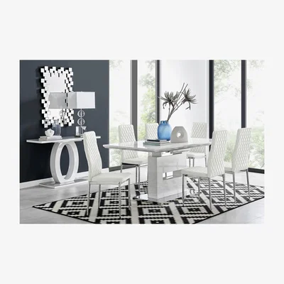 The Range Arezzo Large Extending Dining Table  6 Milan Chairs - White