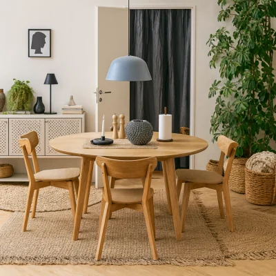 The Range Krakow 5 Piece Round Dining Set Effect Table with 4 Chairs - Oak