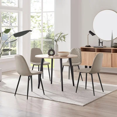 The Range Koko Oak Effect Round Dining Table And 4 Corona Black Leg Dining Chairs - Cappuccino