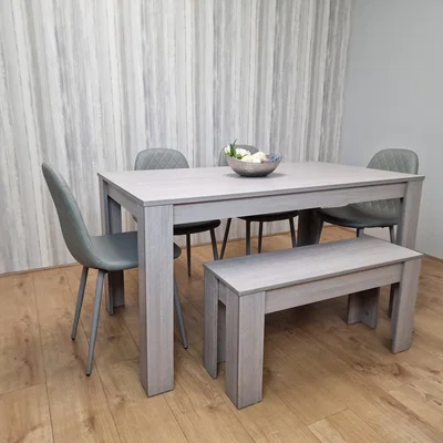 The Range Grey Dining Table 4 Grey Chairs and 1 Bench Dining Set - Grey
