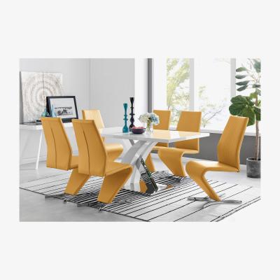 The Range Atlanta Modern High Gloss White Dining Table And 6 Willow Chairs Set - Yellow