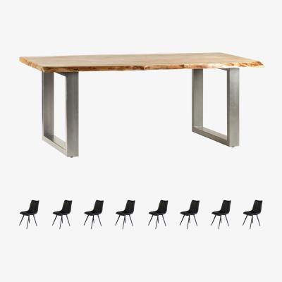The Range Natural Live Edge Large Dining Table Set With 8 Chairs - Natural Wood