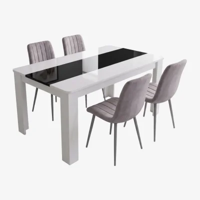 The Range Modern White and Black Dining Table Set with 4 Grey Velvet Chairs Kitchen Dining Room Set 4 Seater - Grey