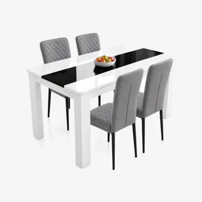 The Range Padded Velvet Dining Set with White and Black Table and 4 Grey High Back Diamond Stitch Chairs - Grey