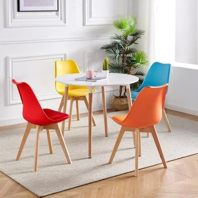 The Range Round White Wood Dining Table with 4 Colourful Chairs Set
