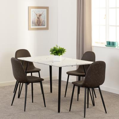 The Range Marlow and Athens Dining Set White Marble Effect - White Marble Effect and Brown PU
