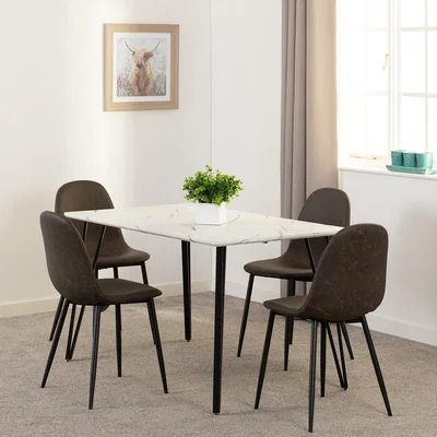 The Range Marlow and Athens Dining Set White Marble Effect - White Marble Effect and Brown PU