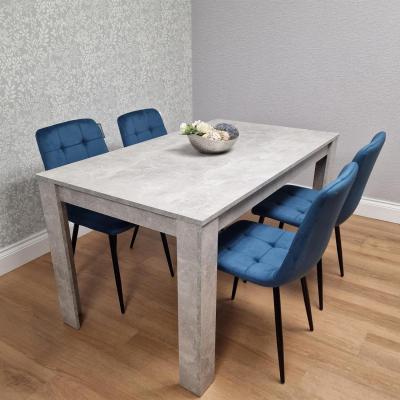 The Range Dining Table Set Grey Wood Effect with 4 Blue Velvet Chairs - Blue