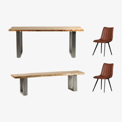 The Range Natural Live Edge Medium Dining Table Set 2 Chairs And 1 Bench - Natural Wood