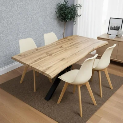 The Range Modern Dining Set with 4 Cream Plastic Chairs with Faux Leather Seats Kitchen Dining Furniture - Brown