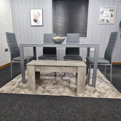 The Range Dining Grey Glass Table With 4 Grey Faux Leather Chairs And 1 Bench Set - Grey / Table,4 chairs,1bench
