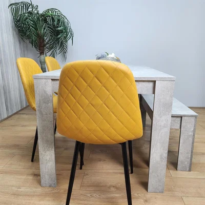 The Range Stone Grey Effect Dining Table with 4 Mustard Chairs and 1 Bench Set - Grey Mustard