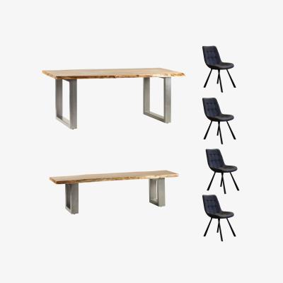 The Range Natural Large Dining Table Set 4 Chairs And 1 Bench - Natural Wood