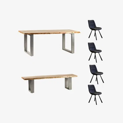 The Range Natural Large Dining Table Set 4 Chairs And 1 Bench - Natural Wood