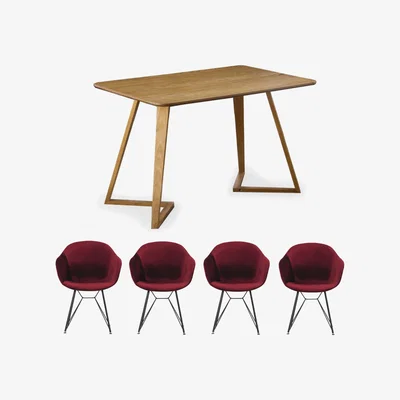 The Range Valentina Dallas Dining Set Includes a Table and Set of 4 Chairs - Red