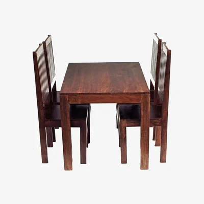 The Range Modern Dark Mango Wood 4 Ft Dining set with 4 Wooden Chairs - Brown