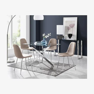 The Range Metal Dining Table And 4 Corona Silver Chairs Set - Yellow