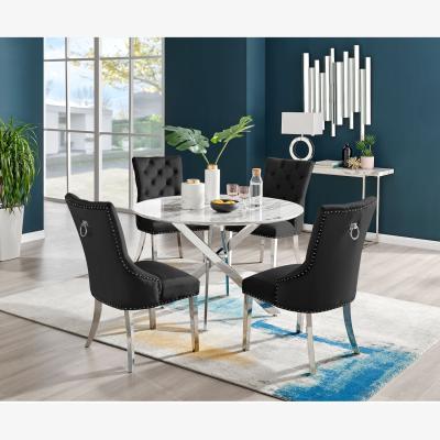 The Range Novara White Marble 120cm Round Dining Table And 4 Belgravia Chairs - Black