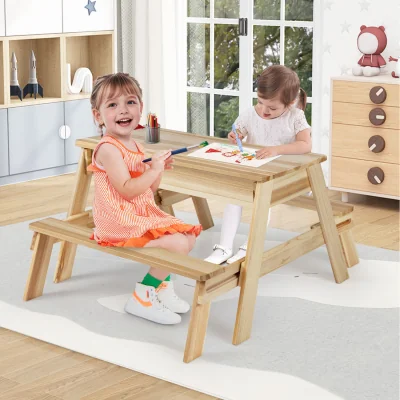 The Range 4 in 1 Wooden Table and Bench Set - Natural