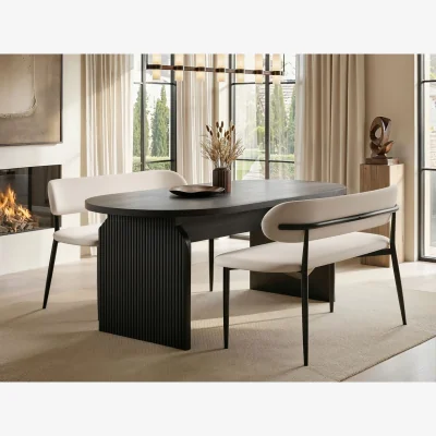 The Range Varm Ribbed Dining Table with Cyra Benches Set - Black + Beige