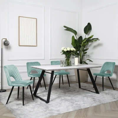 The Range Venice Dining Set - Marble-Effect Dining Table with 4 Chairs - Teal