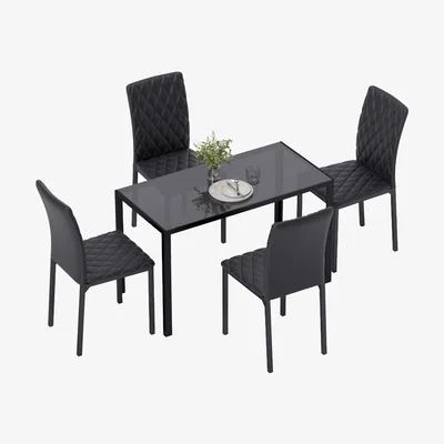 The Range HOMCOM 5 Piece Dining Set Kitchen Table with Glass Top - Black
