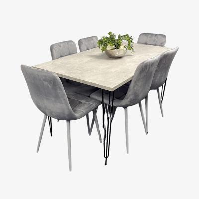 The Range Kosy Koala Iron Stone Grey Dining Set with 6 Velvet Chairs - Grey