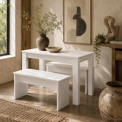 The Range Sono White Dining Table with 2 Benches for Compact Spaces