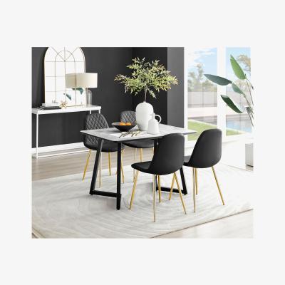 The Range Carson White Marble Effect Dining Table and 4 Corona Gold Leg Chairs - Black