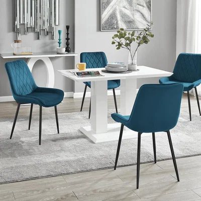 The Range Imperia White Dining Table and 4 Pesaro Black Leg Chairs - Blue
