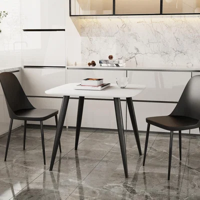 The Range Aspen Set with Square White Table and 2 Duo Plastic Chairs - Black