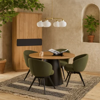 The Range Wyld Haus Auckland 120cm Round Dining Set with 4 Green Swivel Chairs - Natural, Black and Green