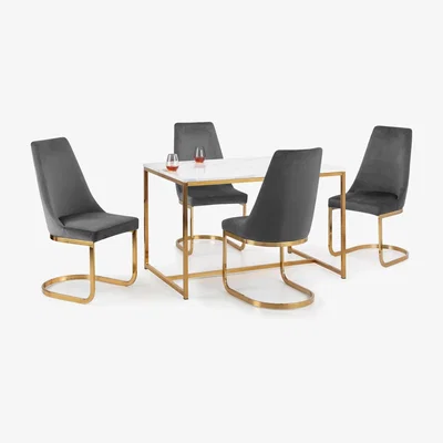 The Range Scala Gold Table and Vittoria Chairs Set - Grey