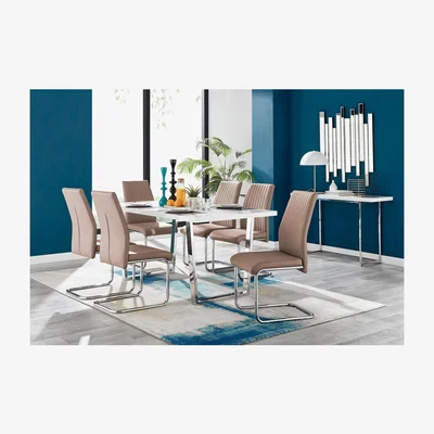 The Range Kylo White High Gloss Dining Table  6 Lorenzo Chairs - Cappuccino