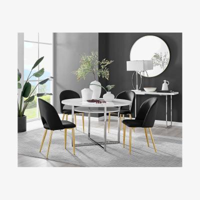 The Range Adley White High Gloss Storage Dining Table and 4 Arlon Gold Leg Chairs - Black