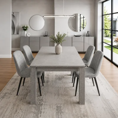 The Range Stone Grey Effect Dining Table with 4 Grey Fabric Dining Chairs - Brown