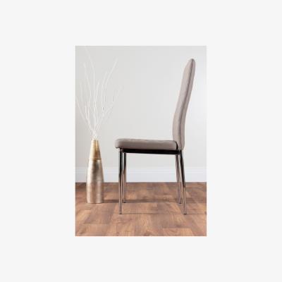 The Range Palma White Marble Effect Dining Table and 4 Milan Chrome Leg Chairs - Cappuccino
