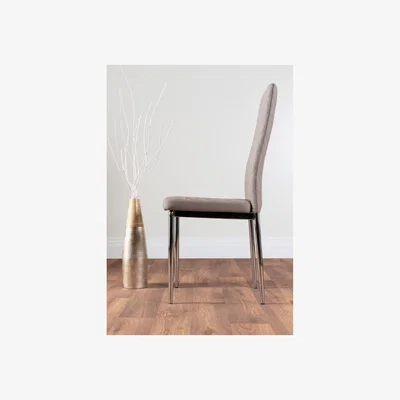 The Range Palma White Marble Effect Dining Table and 4 Milan Chrome Leg Chairs - Cappuccino