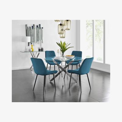 The Range Novara 120cm Round Dining Table and 4 Pesaro Black Leg Chairs - Blue