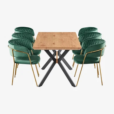 The Range Atarah Blaze LUX Dining Set Includes an Extendable Table and Chairs Set of 6 - Green
