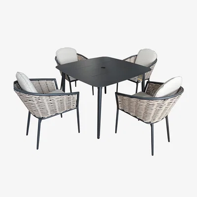 The Range Bolingbroke 4 Seat Aluminium Brown Wicker Dining Table Set - Beige