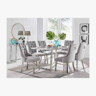 The Range Kylo White Marble Effect Dining Table and 6 Belgravia Chairs - Grey